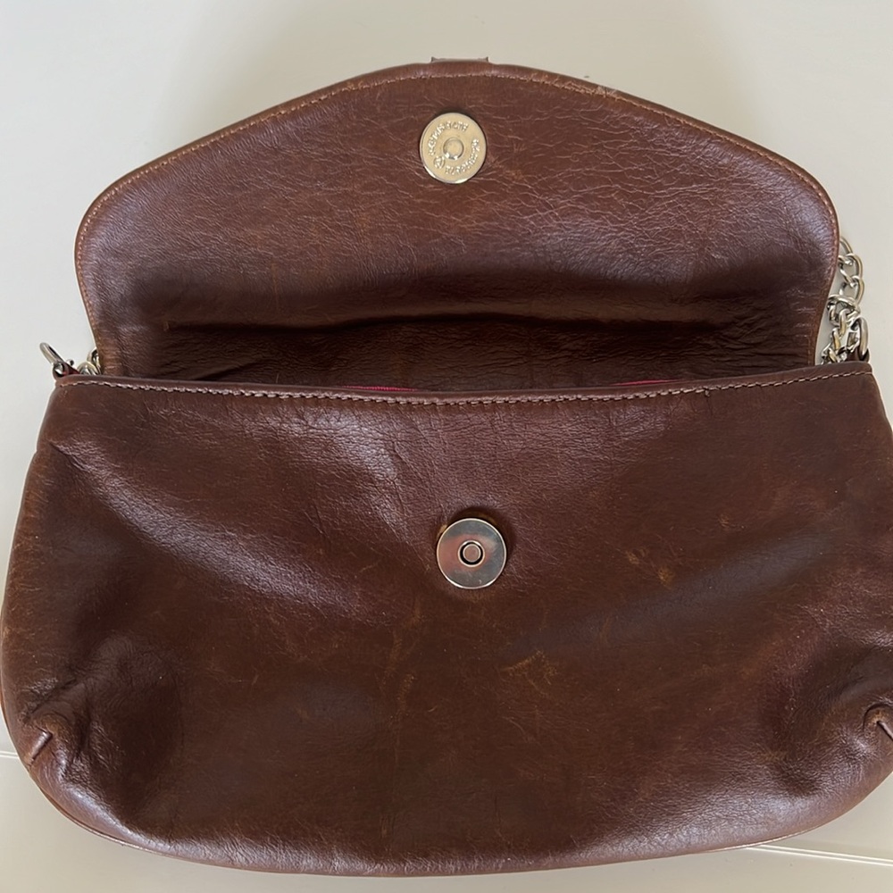 ❤️ Vintage Sherry Wolf Crystal Peace Sign Leather Convertible Clutch Bag w/Chain - Picture 7 of 15